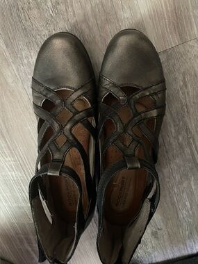 Rockport Metallic Black Strappy Mary Jane Flats